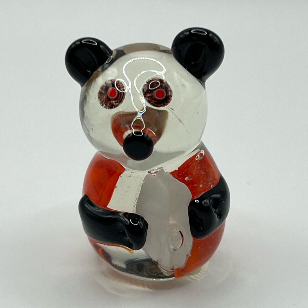 Vintage Hand Blown Art Glass Panda Bear Paperweight Figurine